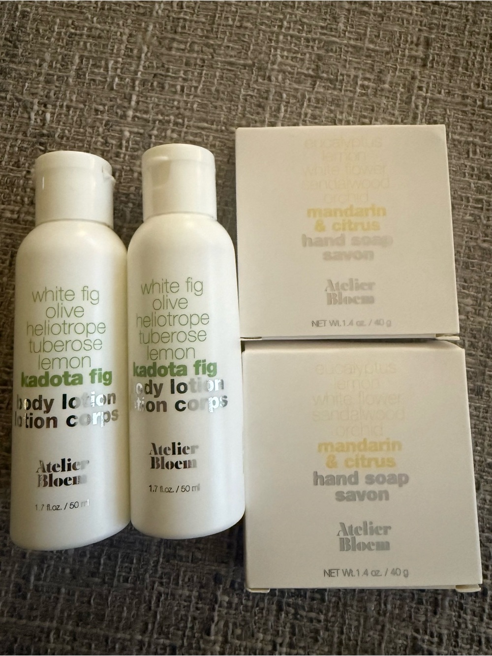 NEW Atelier Bloem Kimpton Hotel Amenities Kadota Fig Lotion & Soap Set